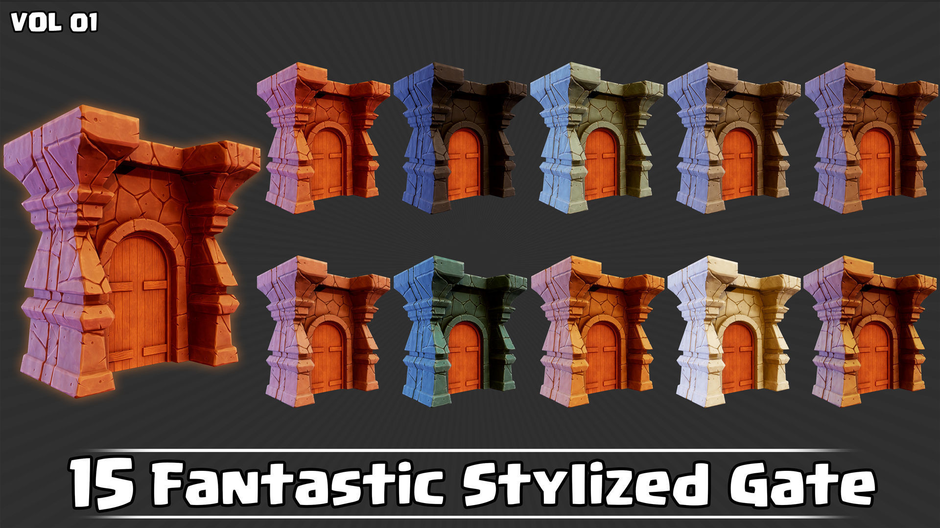 15 Fantastic Stylized Gates VOL01 Low-poly 3D model_13