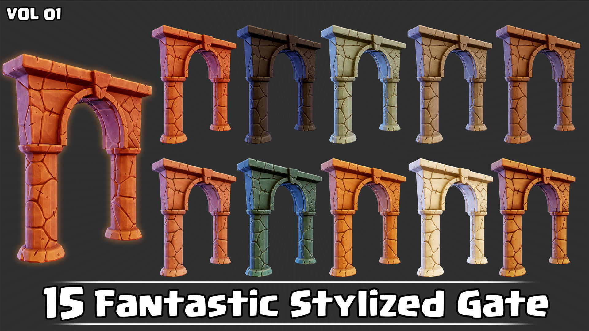 15 Fantastic Stylized Gates VOL01 Low-poly 3D model_12