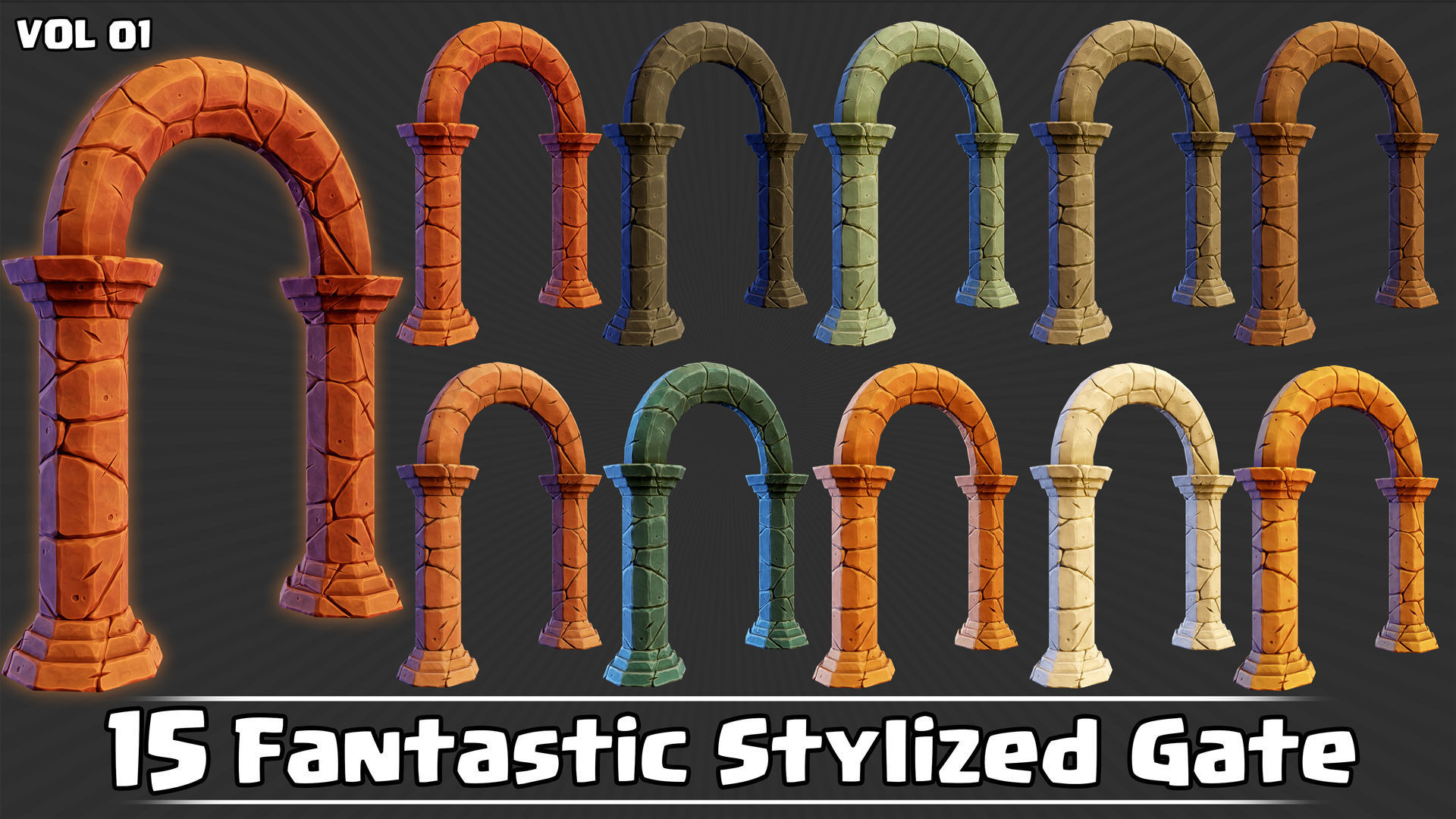 15 Fantastic Stylized Gates VOL01 Low-poly 3D model_2