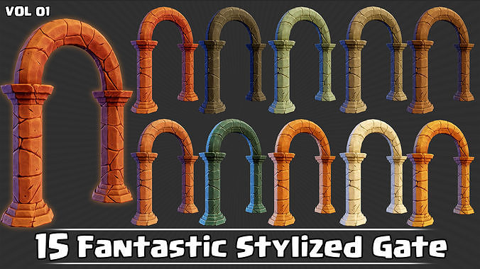15 Fantastic Stylized Gates VOL01 Low-poly 3D model 3