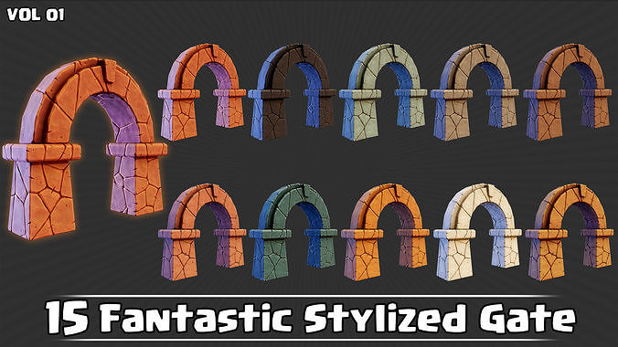 15 Fantastic Stylized Gates VOL01 Low-poly 3D model 6