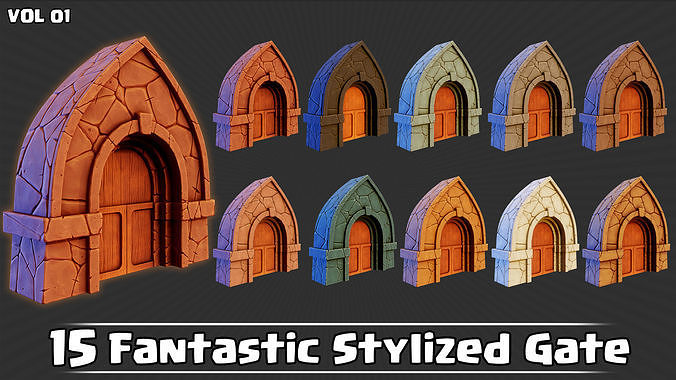 15 Fantastic Stylized Gates VOL01 Low-poly 3D model 5