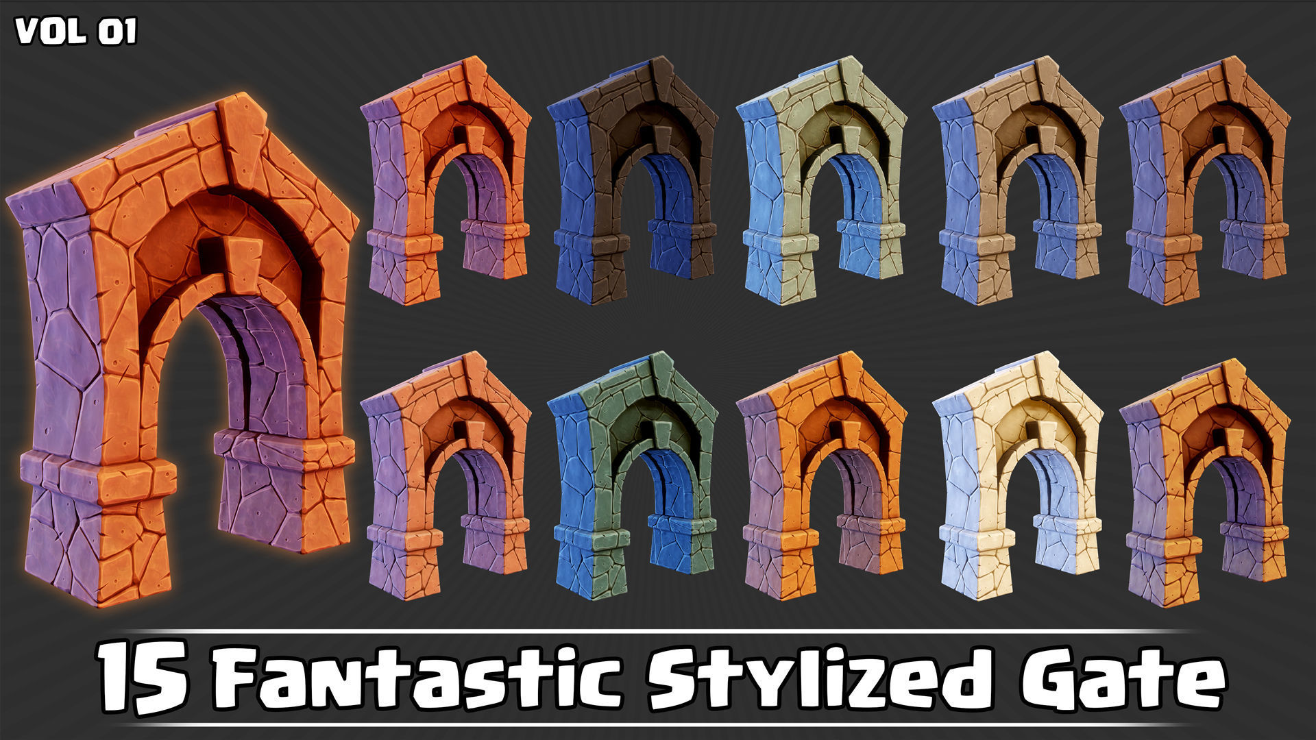 15 Fantastic Stylized Gates VOL01 Low-poly 3D model_7