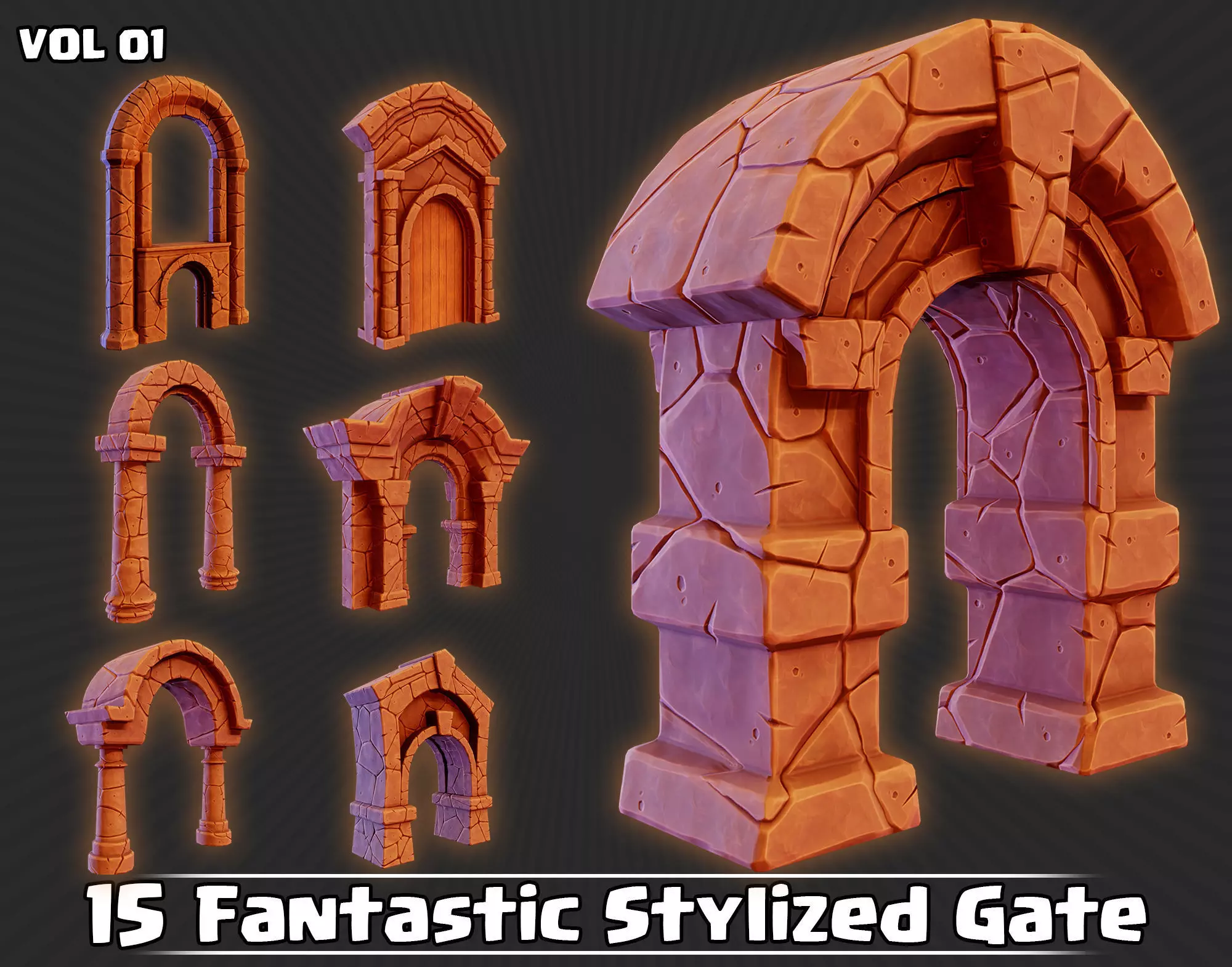 15 Fantastic Stylized Gates VOL01 Low-poly 3D model_0