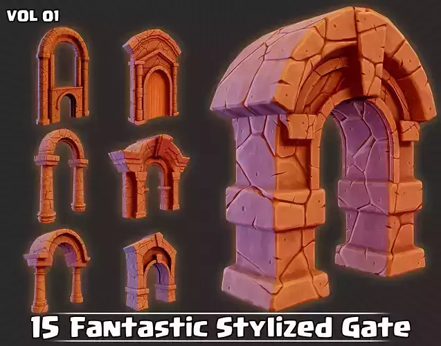 15 Fantastic Stylized Gates VOL01 Low-poly 3D model