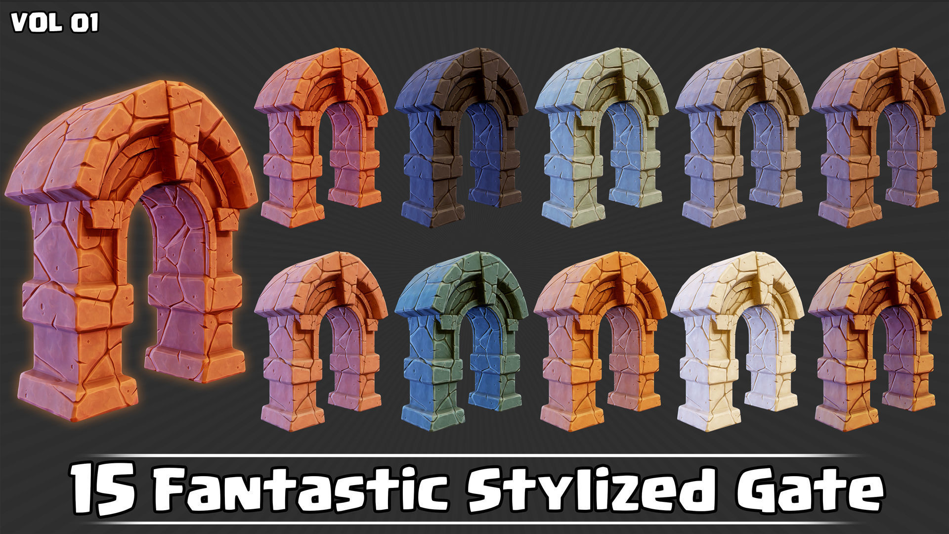 15 Fantastic Stylized Gates VOL01 Low-poly 3D model_11