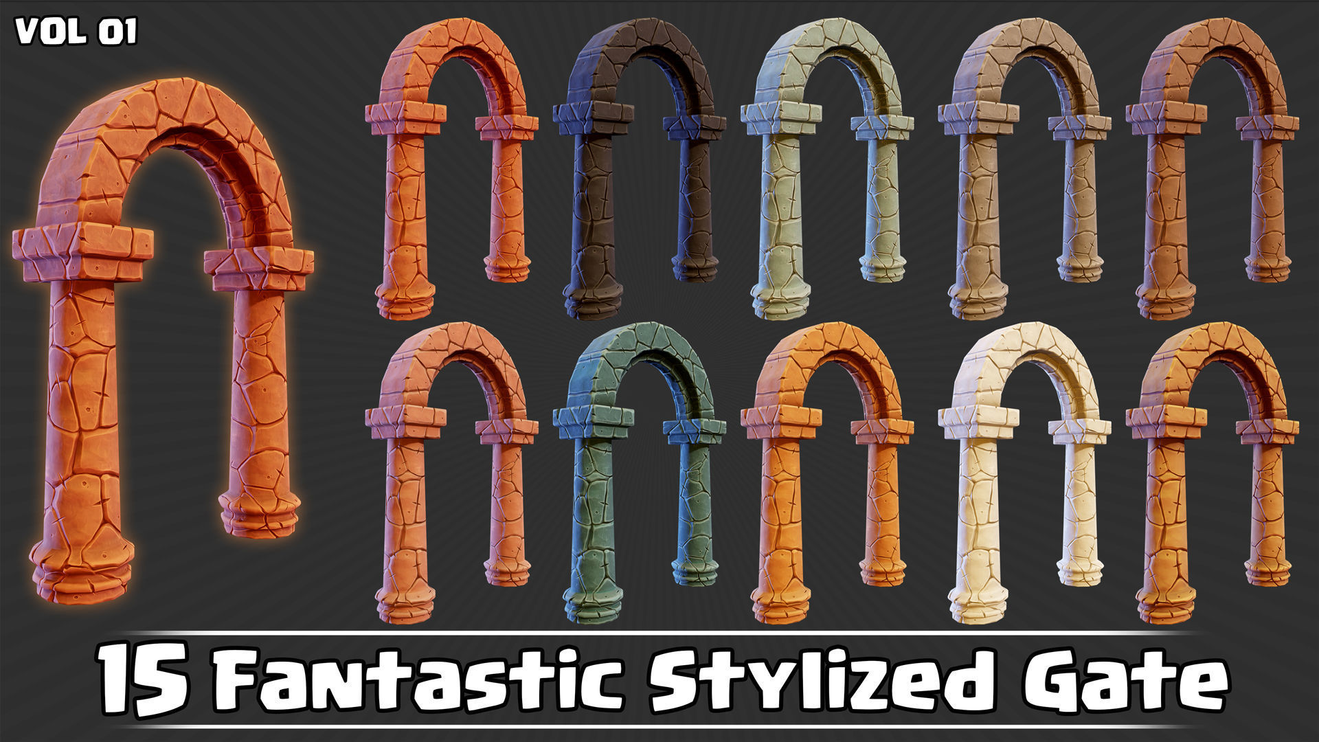 15 Fantastic Stylized Gates VOL01 Low-poly 3D model_14