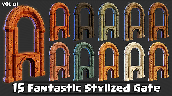 15 Fantastic Stylized Gates VOL01 Low-poly 3D model 2