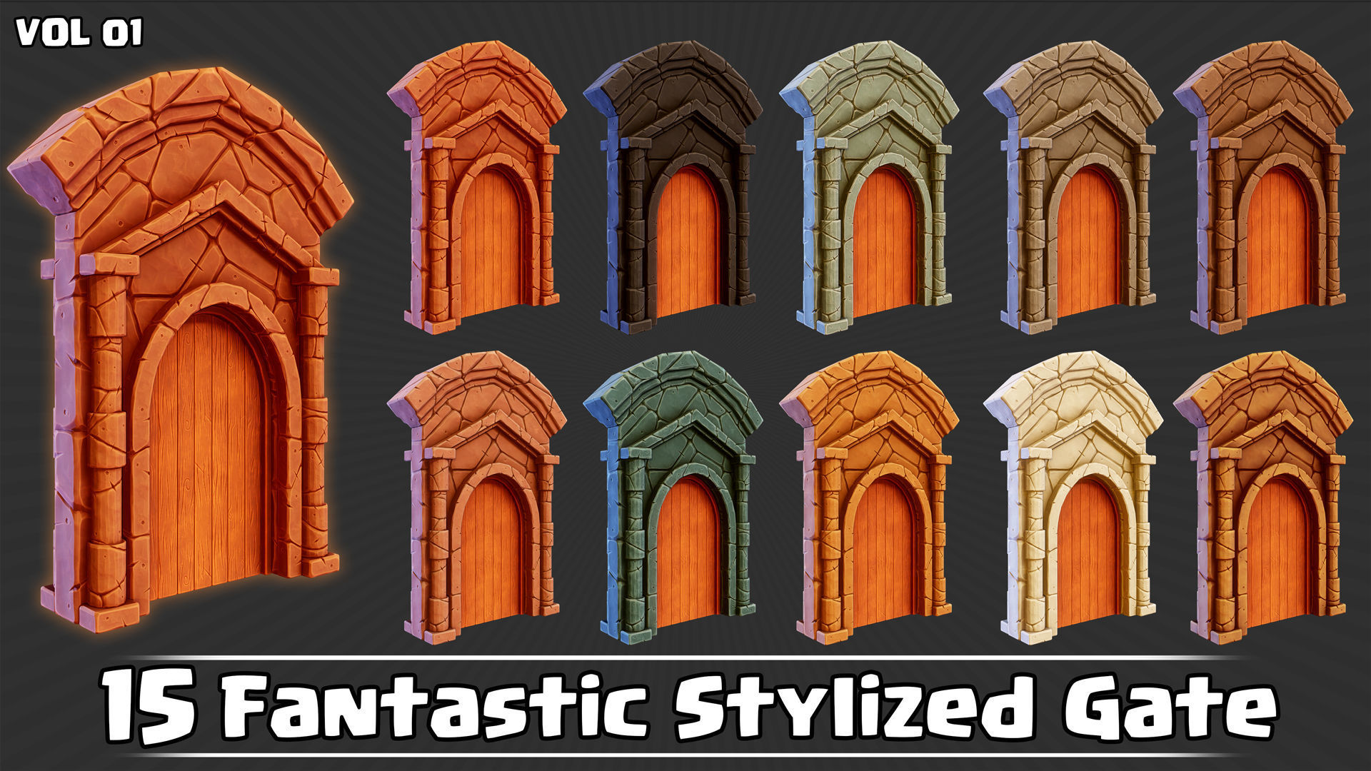 15 Fantastic Stylized Gates VOL01 Low-poly 3D model_10