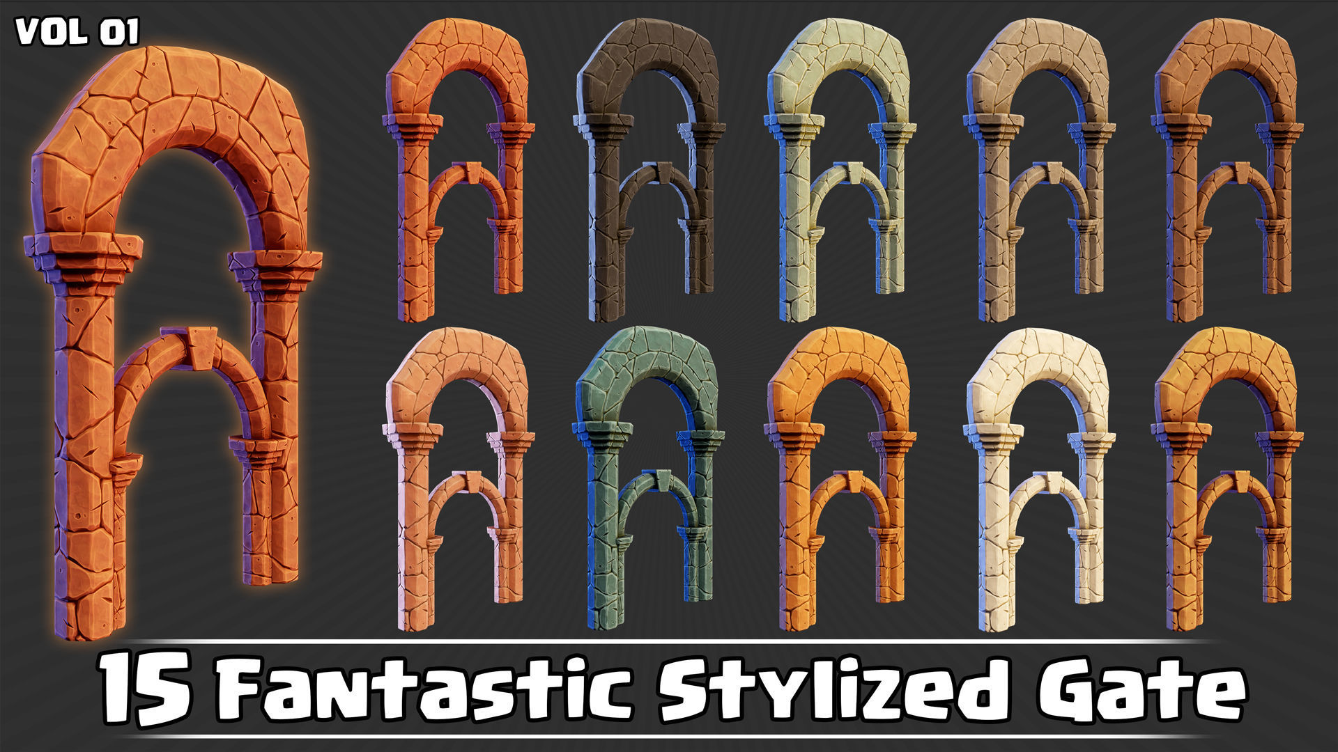 15 Fantastic Stylized Gates VOL01 Low-poly 3D model_3