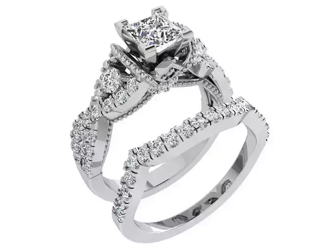 Princess Cut Twisted Ring With Band 3671