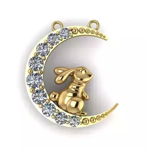 Fantasy rabbit and moon necklace pendant