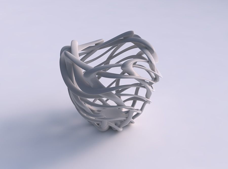 Bowl oval with interlacing lattice wavy top 3D print model_0
