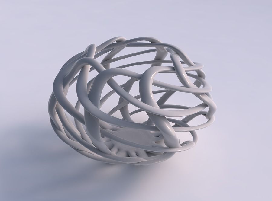 Bowl oval with interlacing lattice twisted and squeezed 3D print model_0