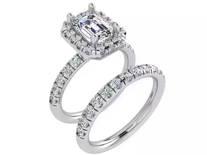 Emerald Cut Diamond Halo With Band 3694