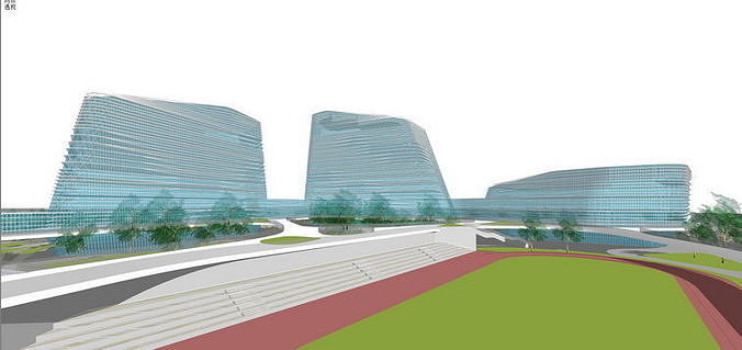 SU model of service center office and commercial building 3D model 6