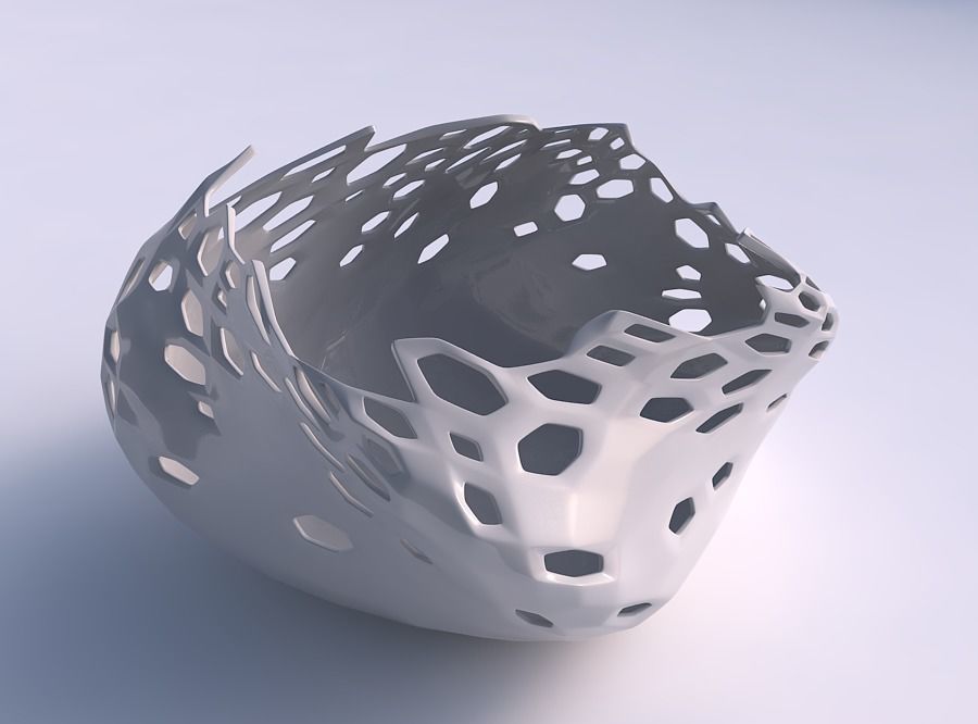 Bowl helix with twisted smooth crystal skin with holes 3D print model_0