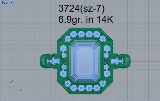 Emerald Cut Ring With Band 3724 3D print model_4