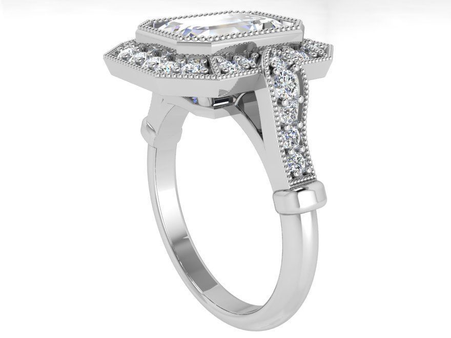 Emerald Cut Ring With Band 3724 3D print model_2