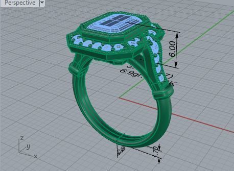 Emerald Cut Ring With Band 3724 3D print model_7