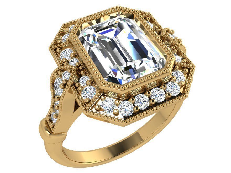 Emerald Cut Ring With Band 3724 3D print model_1