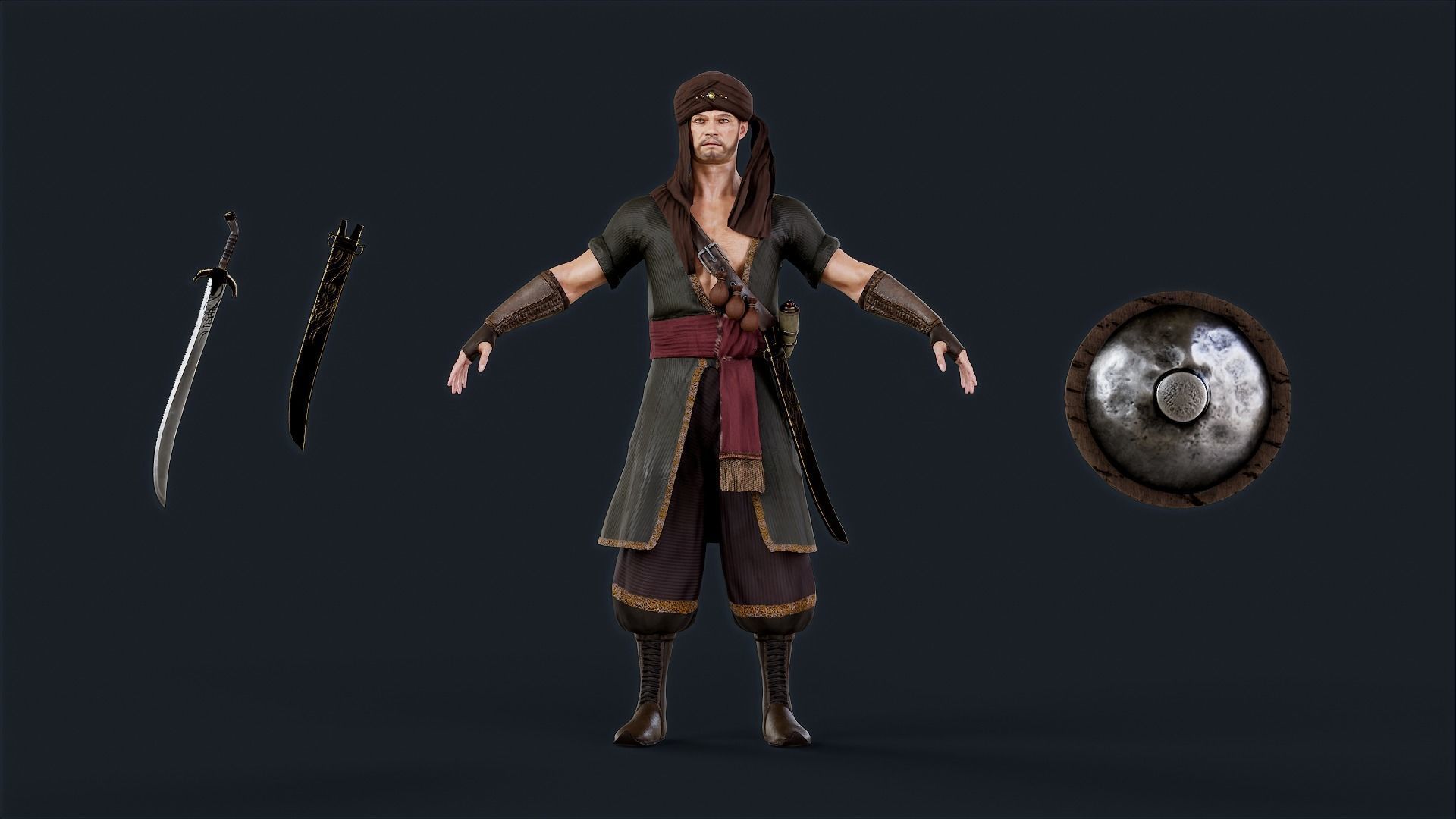 Persian Warrior2 A Low-poly 3D model_8