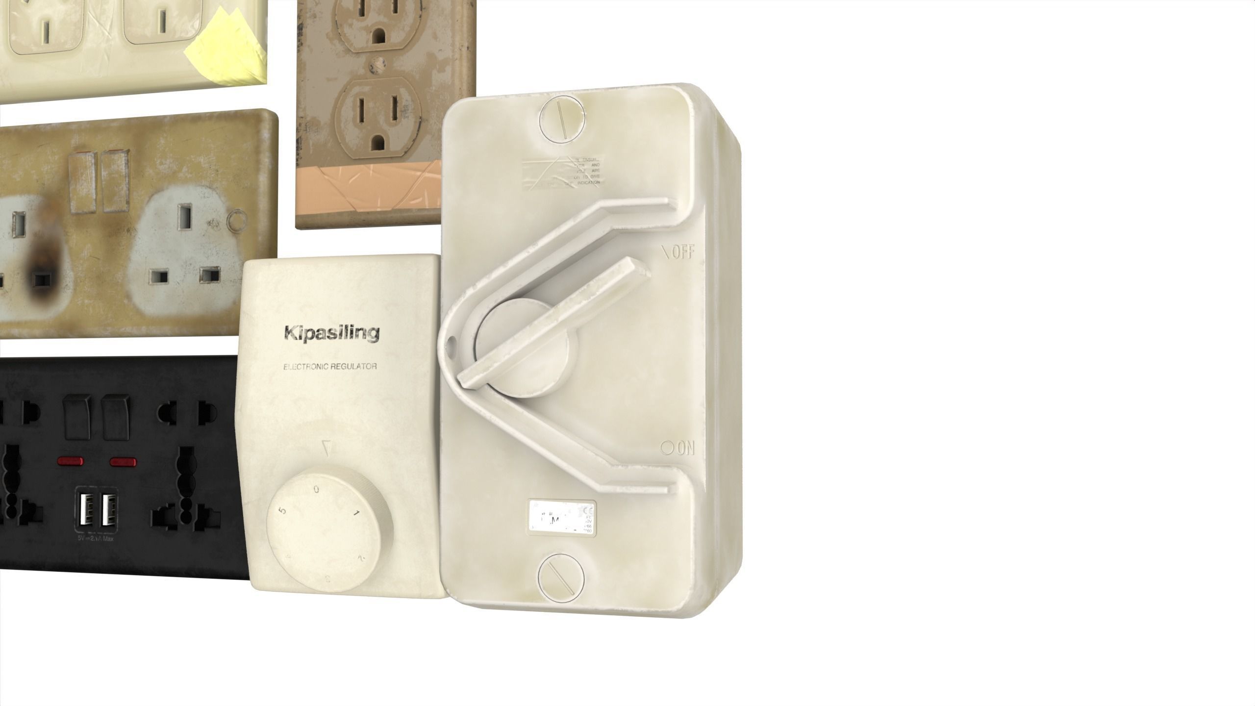 Electrical wall socket and switches Low-poly 3D model_5