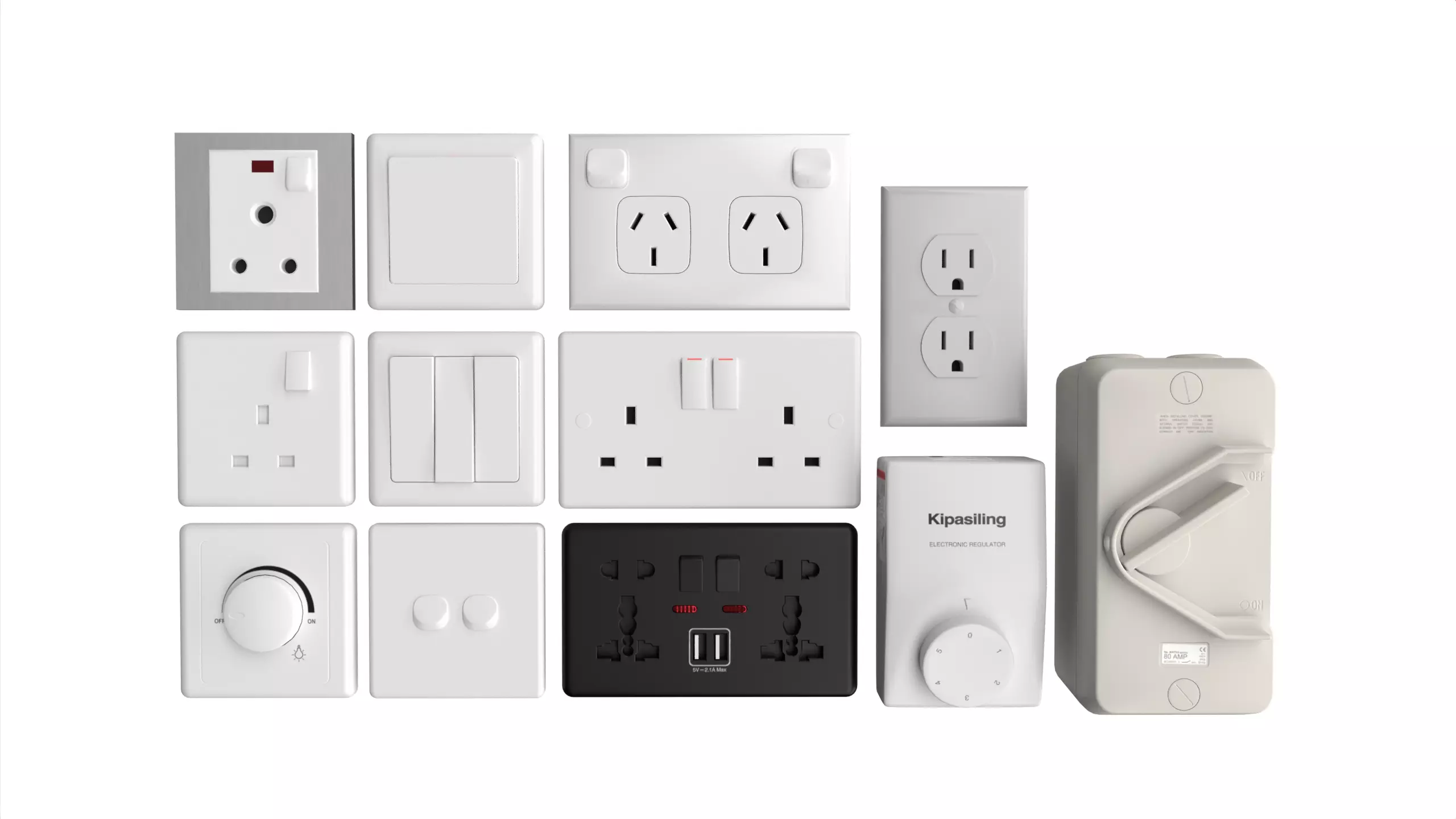 Electrical wall socket and switches Low-poly 3D model_0