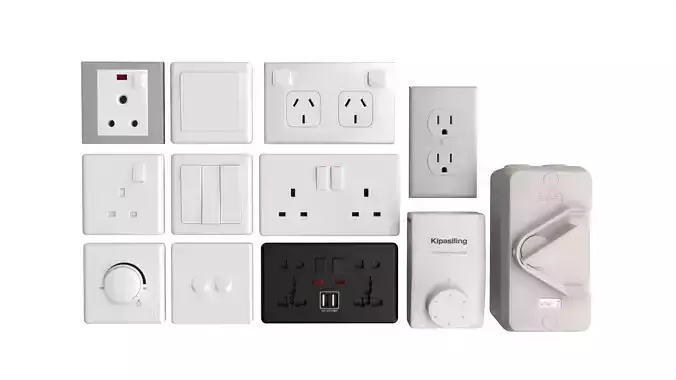 Electrical wall socket and switches Low-poly 3D model
