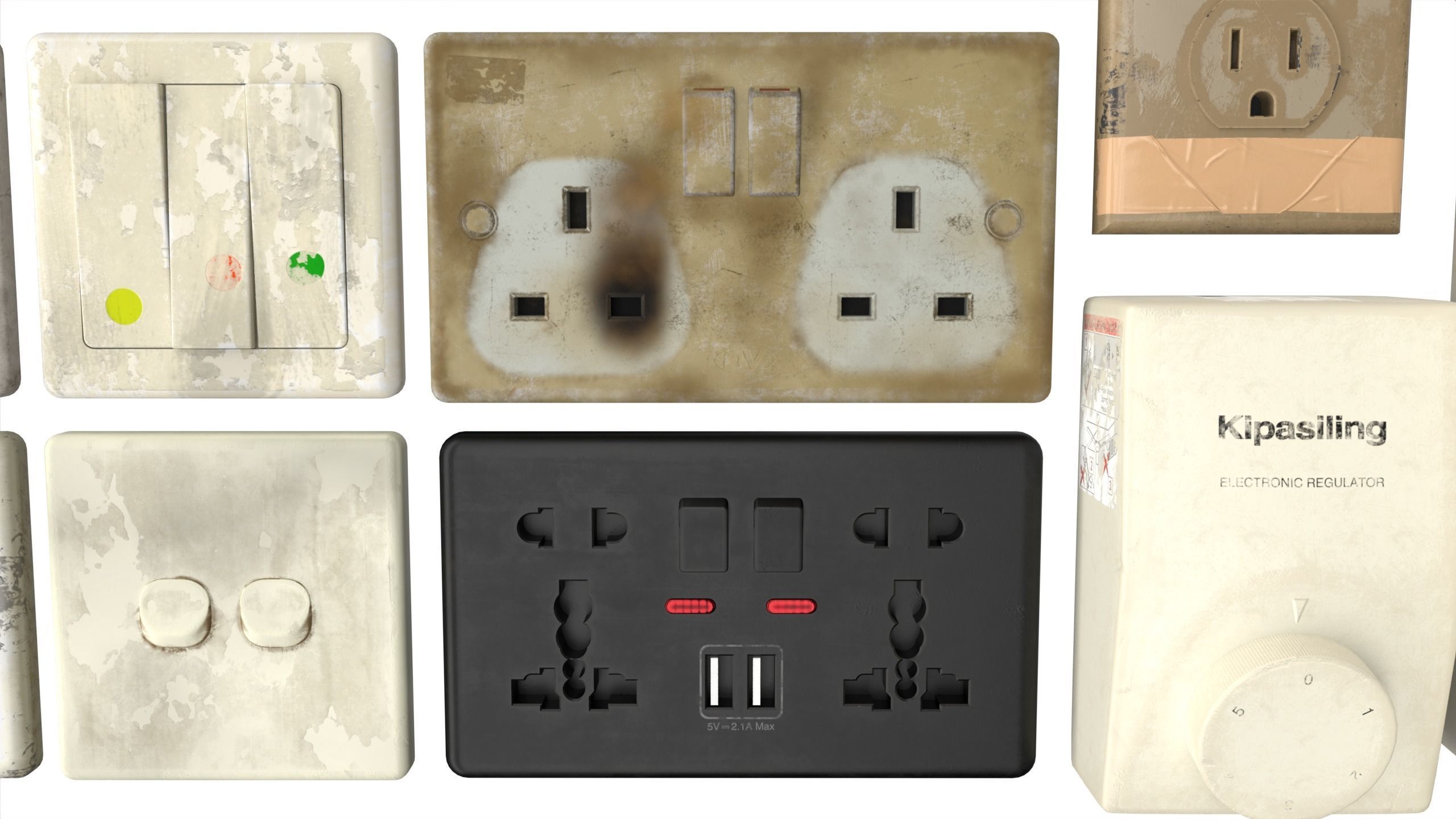 Electrical wall socket and switches Low-poly 3D model_11