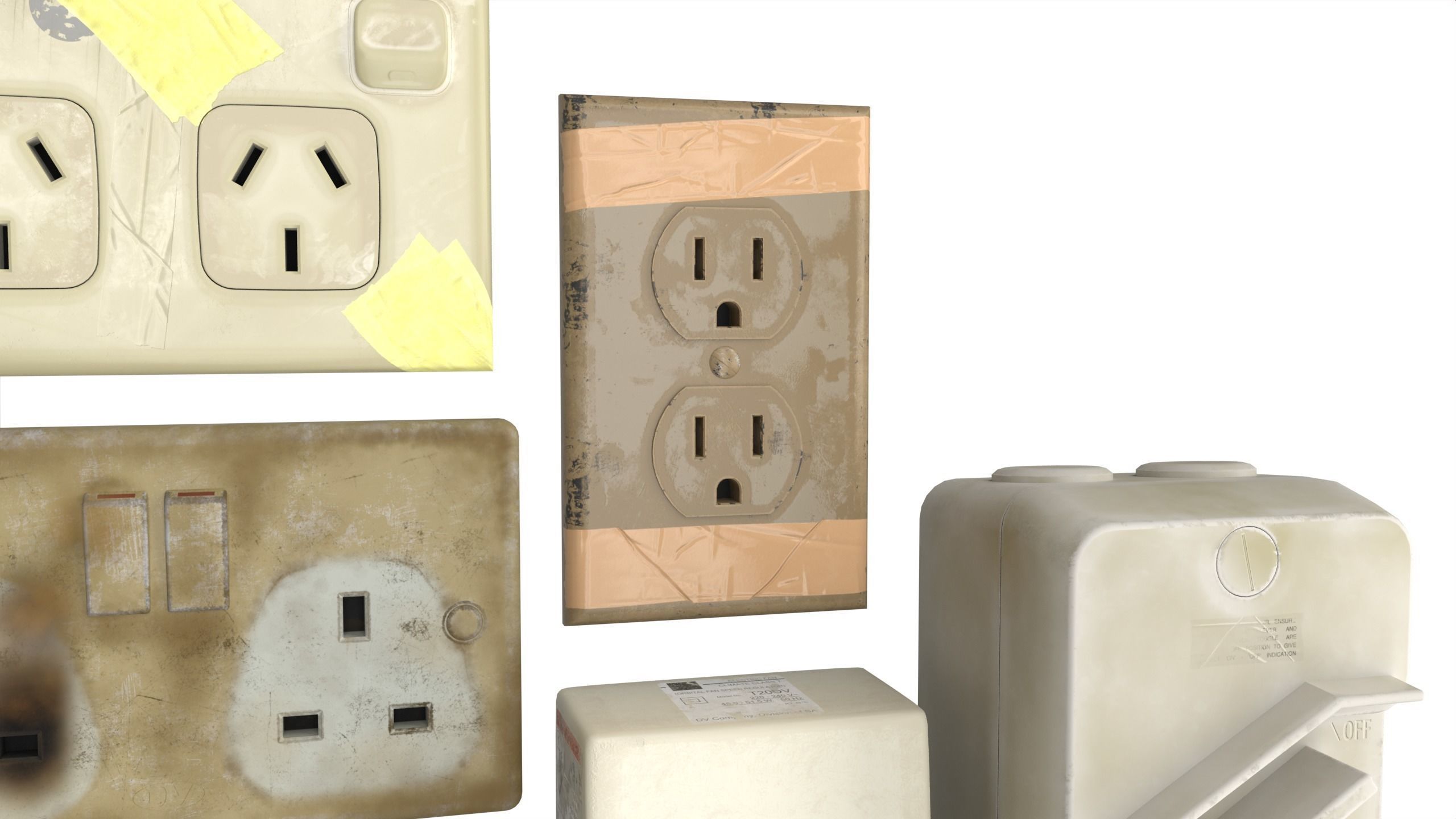 Electrical wall socket and switches Low-poly 3D model_7