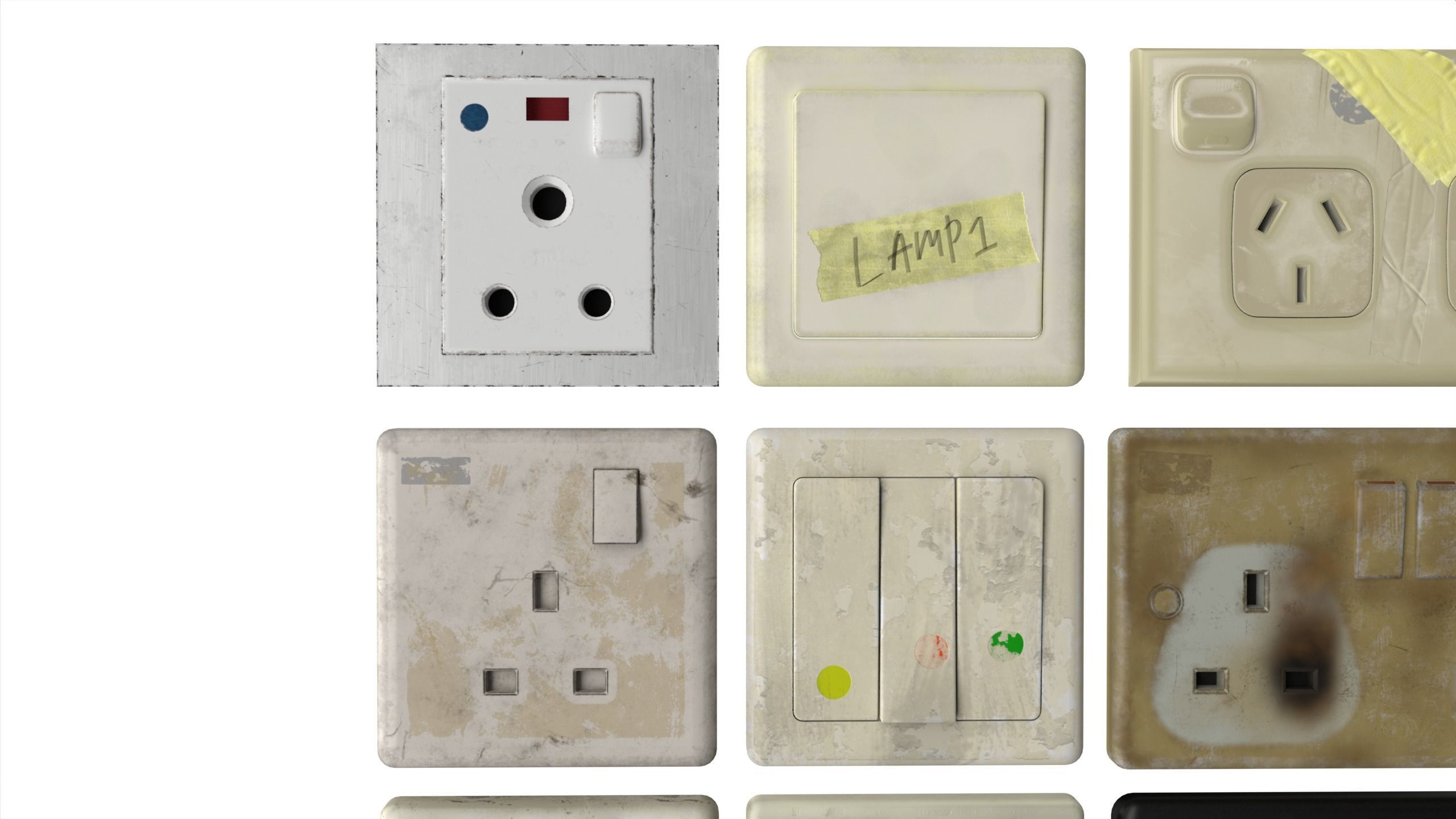 Electrical wall socket and switches Low-poly 3D model_15