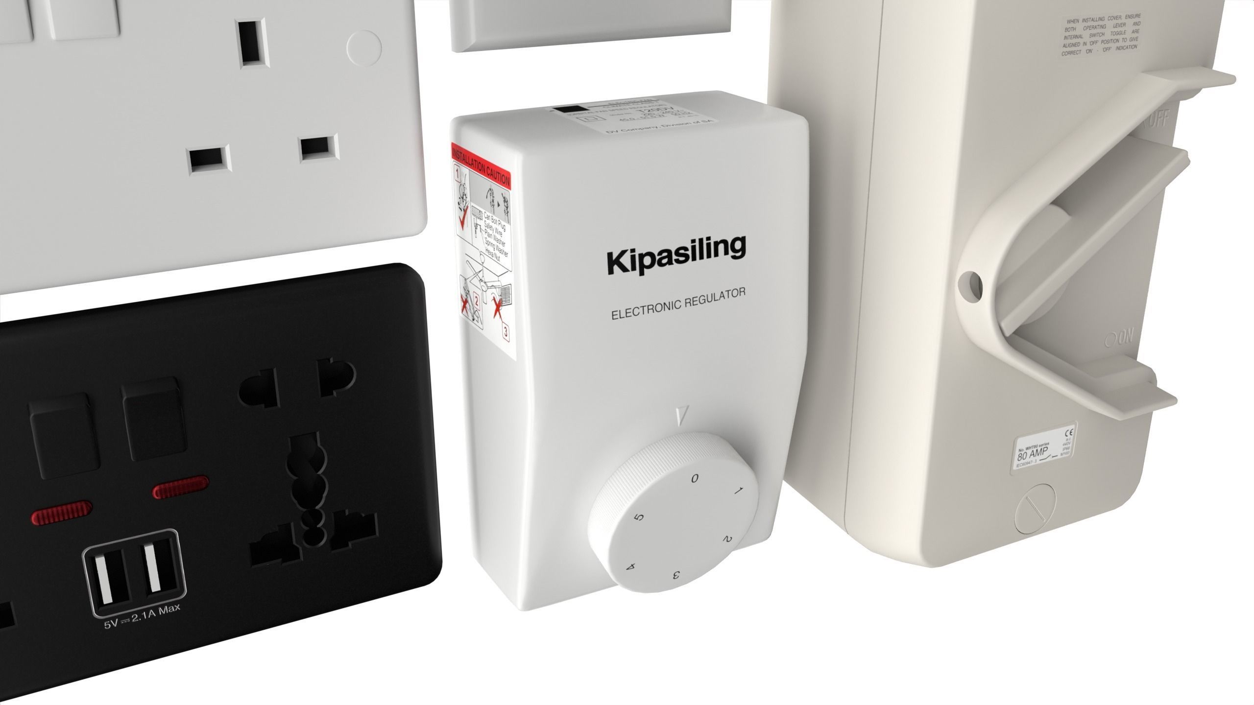 Electrical wall socket and switches Low-poly 3D model_8