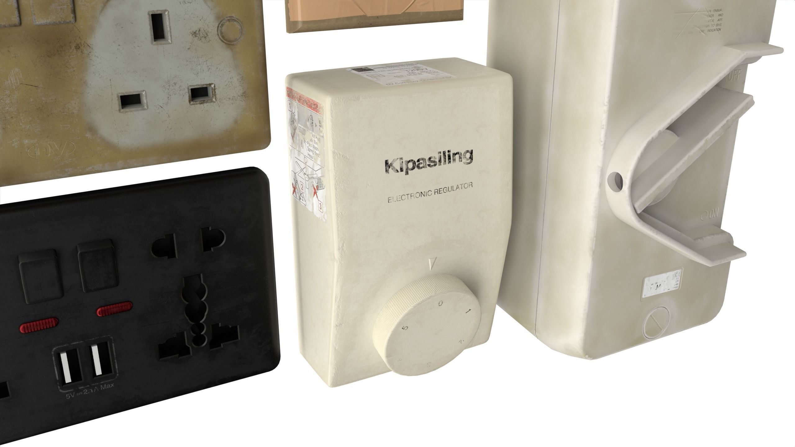 Electrical wall socket and switches Low-poly 3D model_9