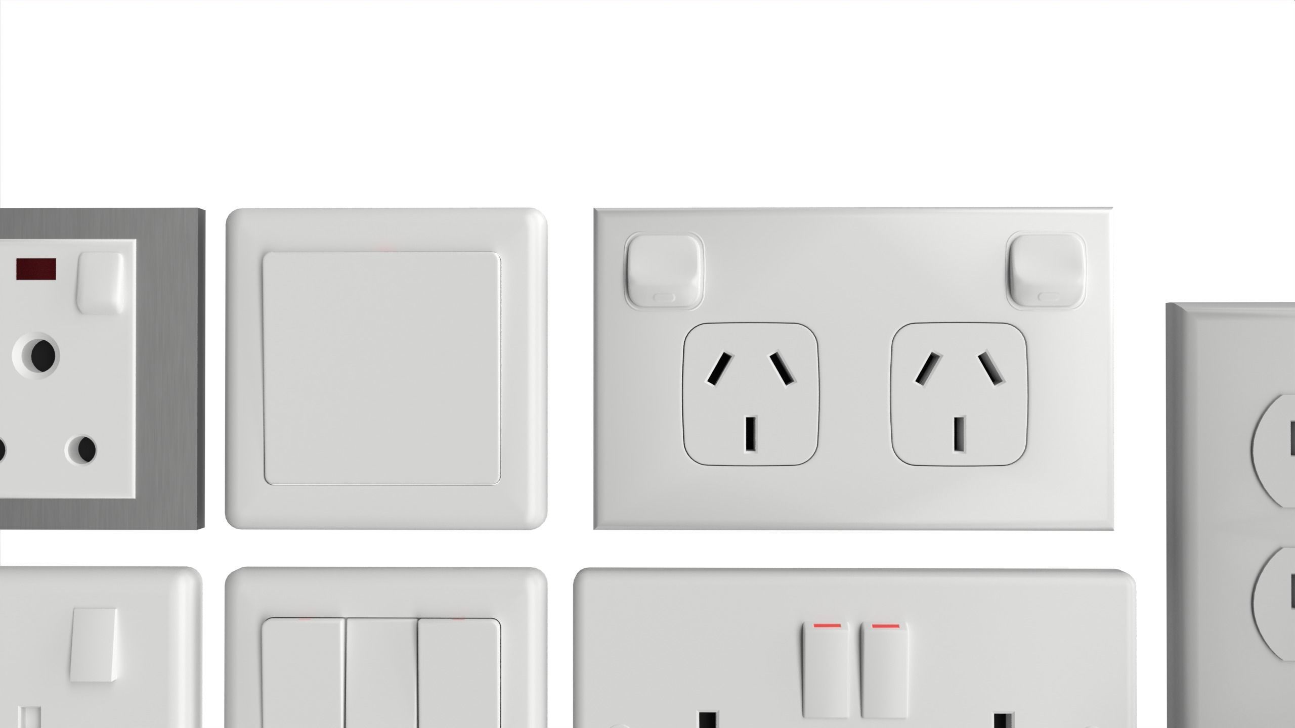 Electrical wall socket and switches Low-poly 3D model_12