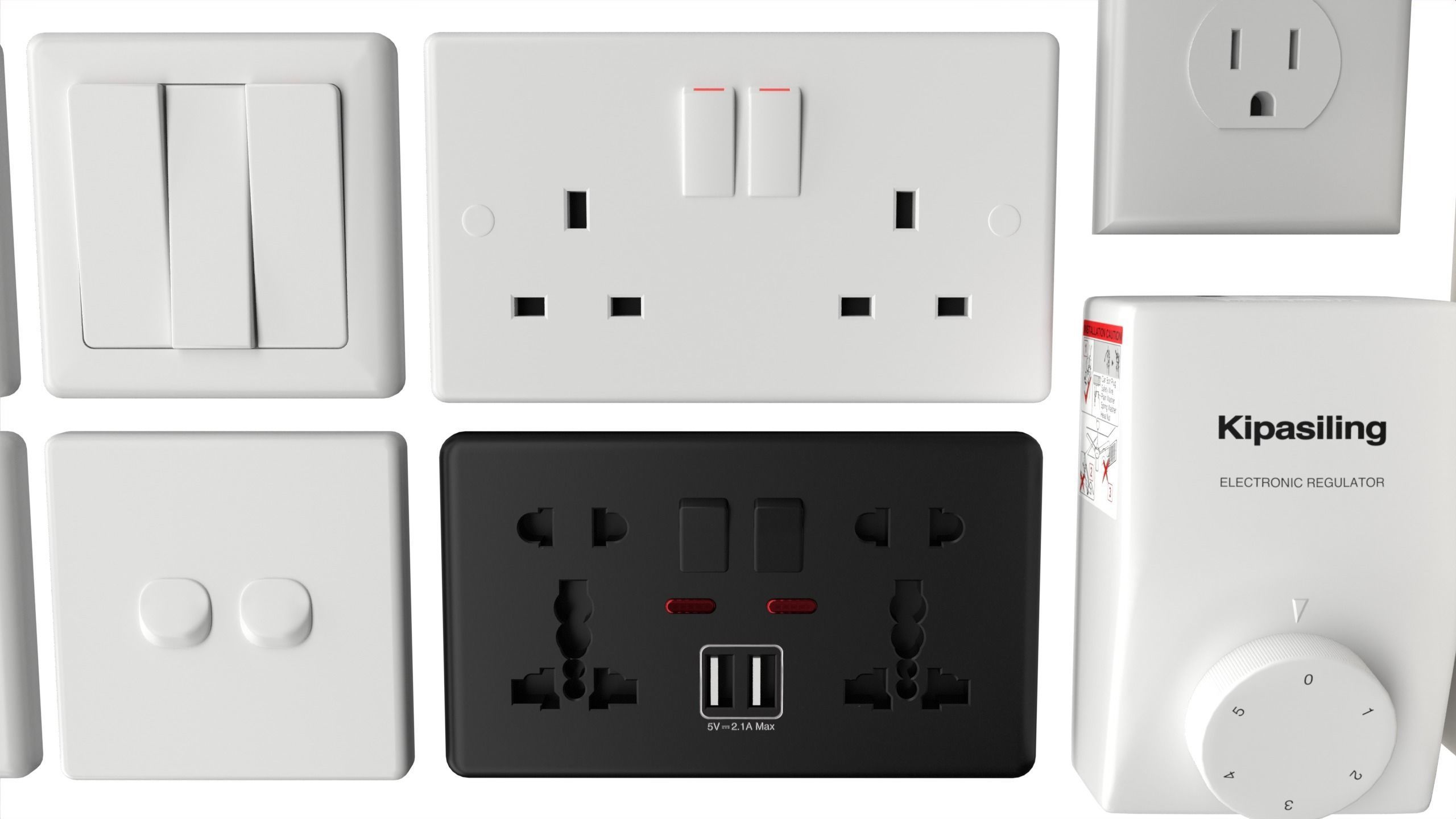 Electrical wall socket and switches Low-poly 3D model_10