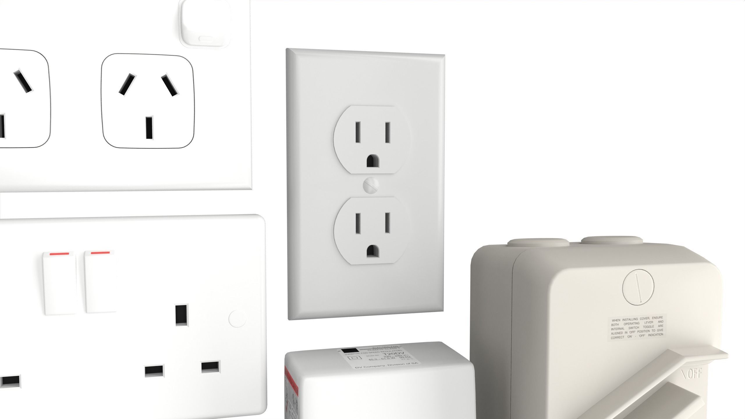 Electrical wall socket and switches Low-poly 3D model_6