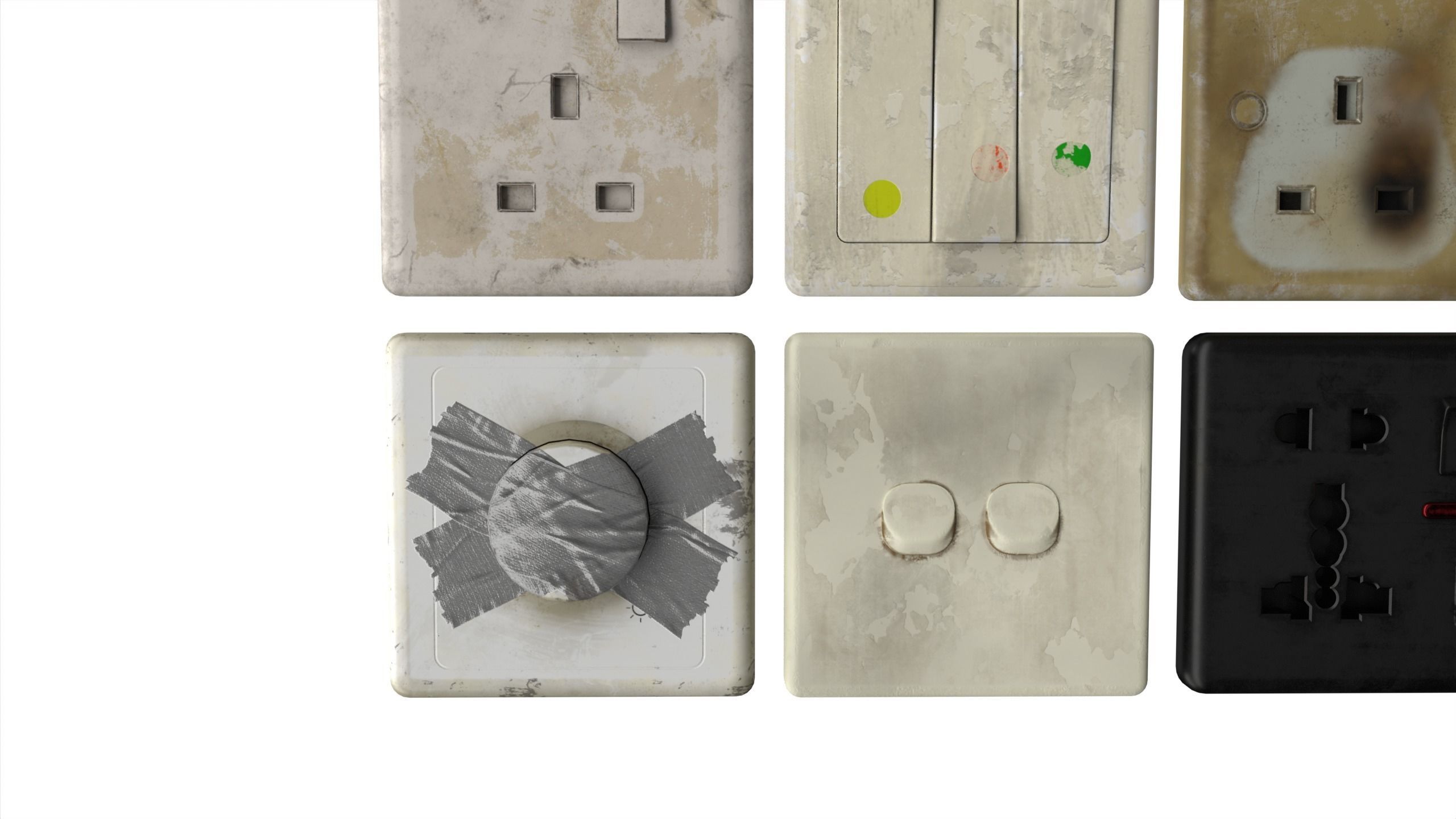 Electrical wall socket and switches Low-poly 3D model_17