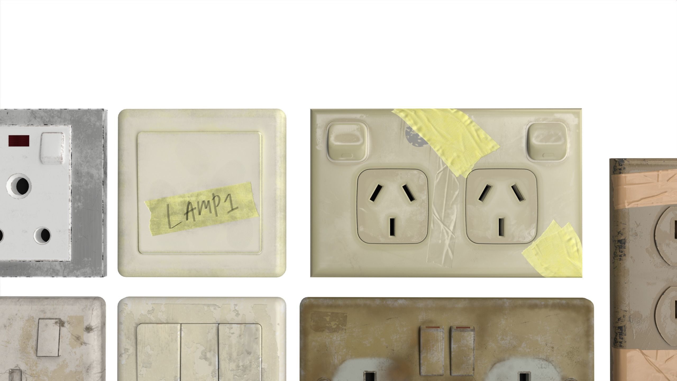 Electrical wall socket and switches Low-poly 3D model_13