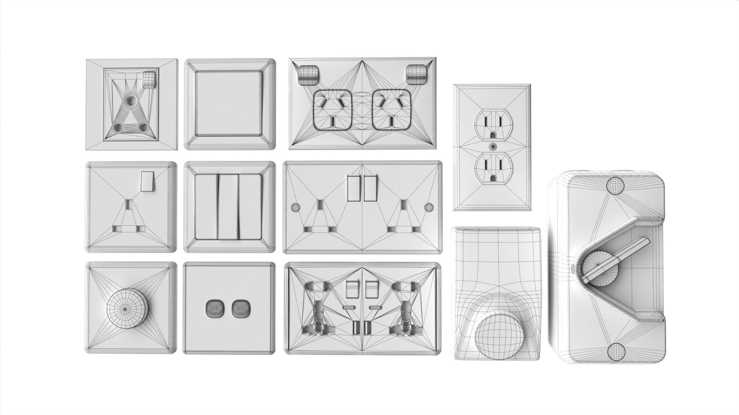 Electrical wall socket and switches Low-poly 3D model_18