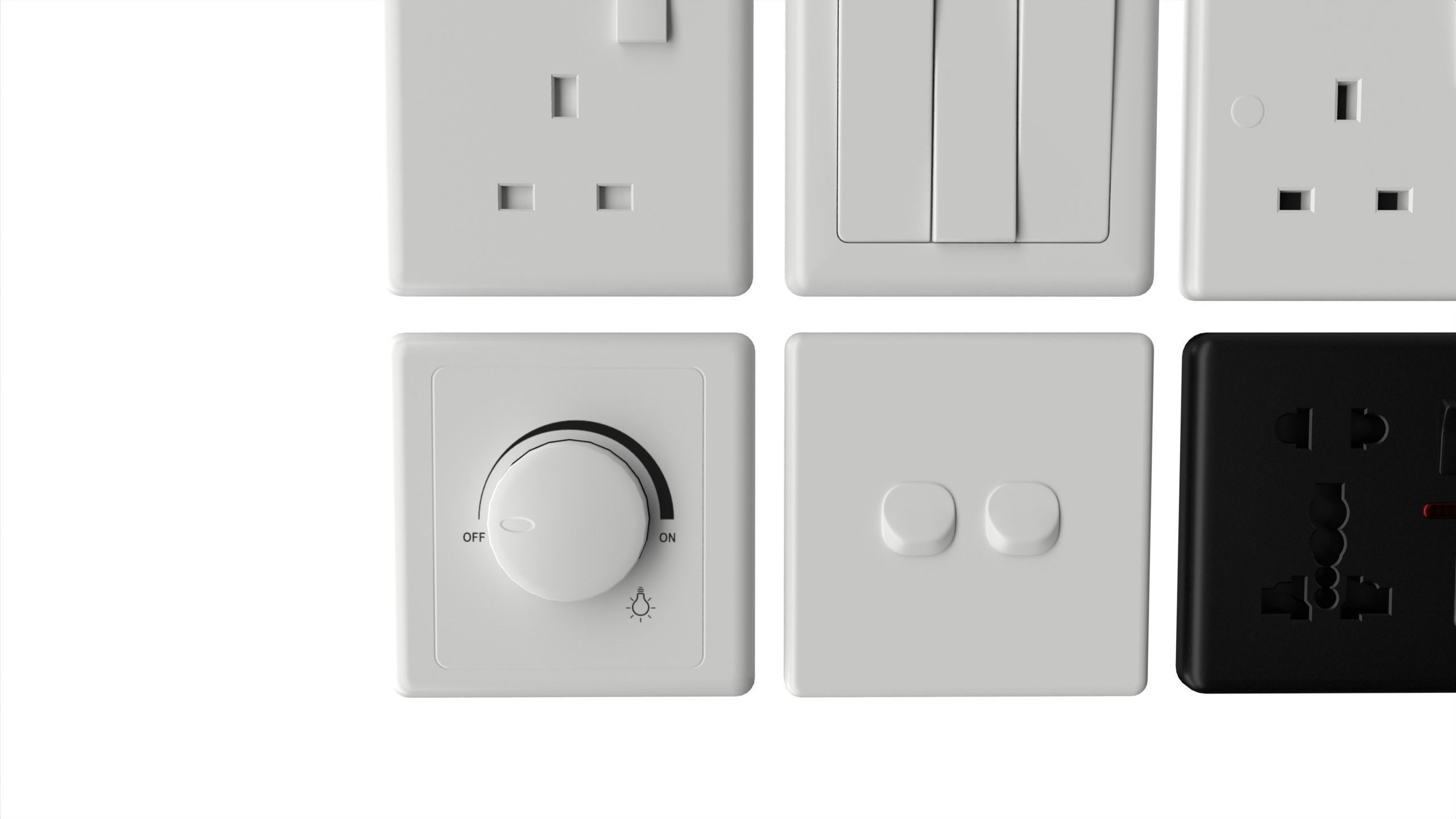Electrical wall socket and switches Low-poly 3D model_16