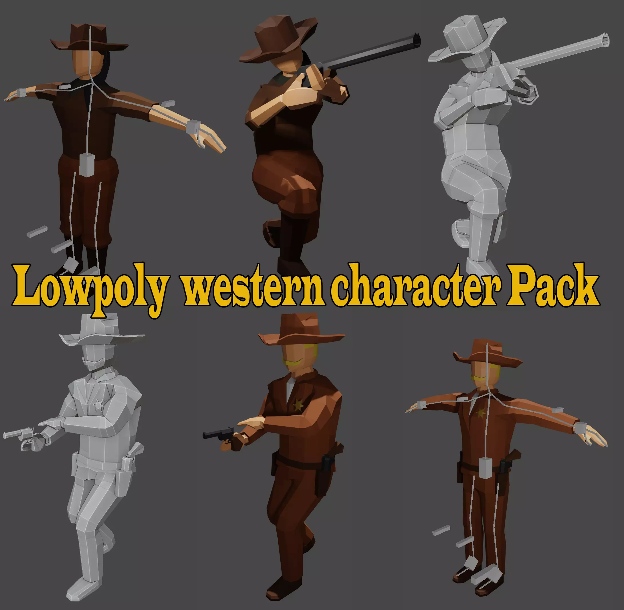 Low poly western character Pack Low-poly 3D model