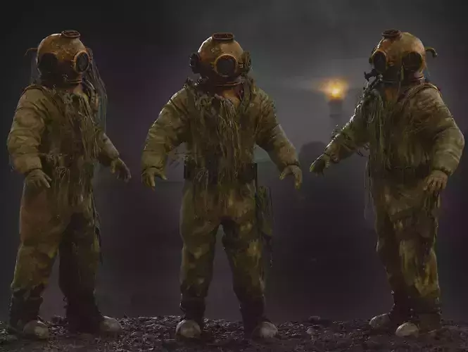 Horror Old Diver Low-poly 3D model