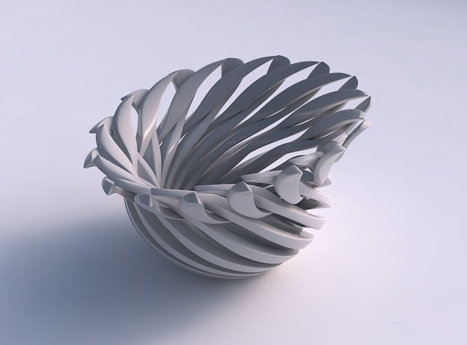 Bowl funnel with twisted sharp muscle structure streched top corner