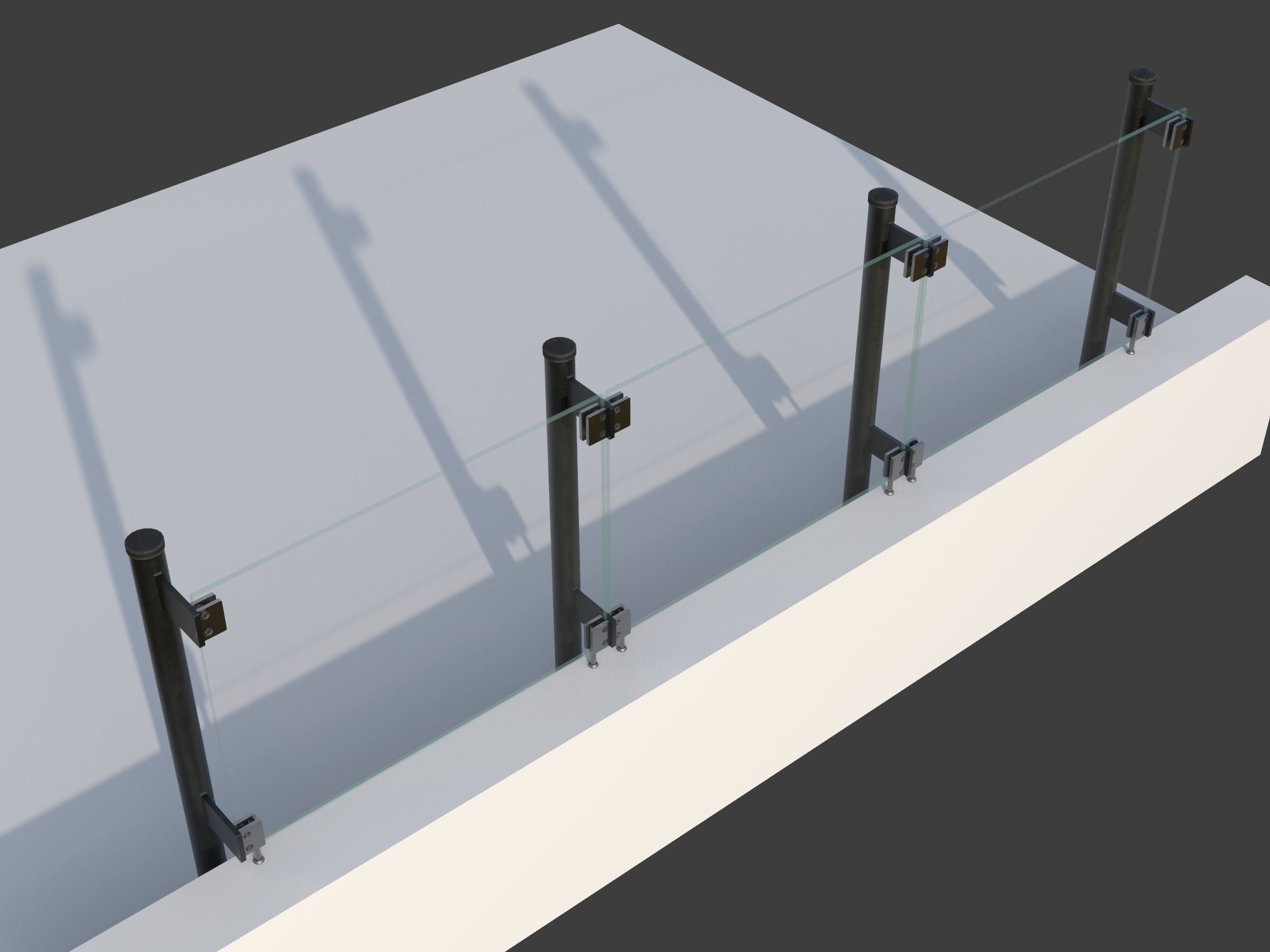 Glass railing 1 Low-poly 3D model_6