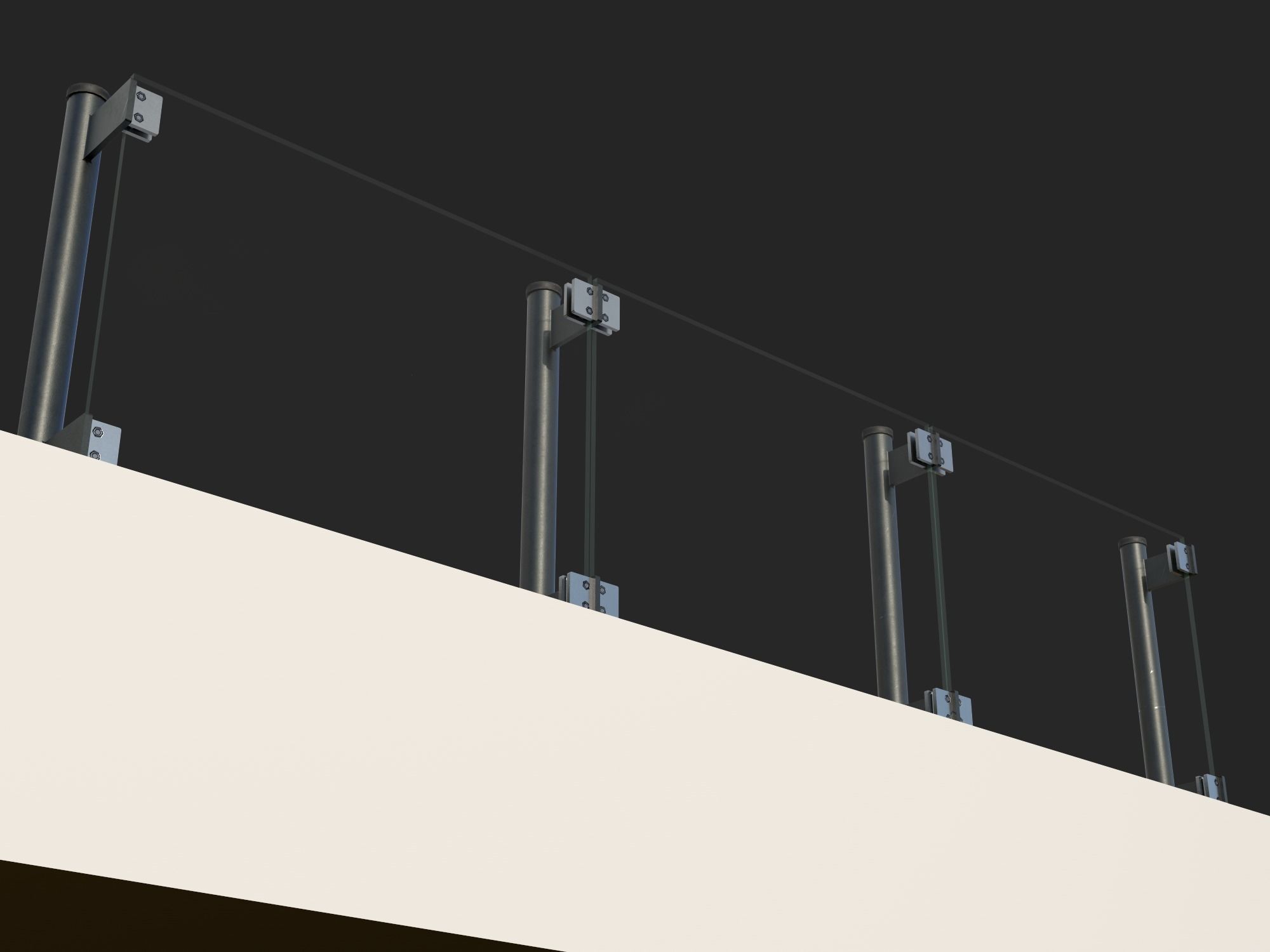 Glass railing 1 Low-poly 3D model_7