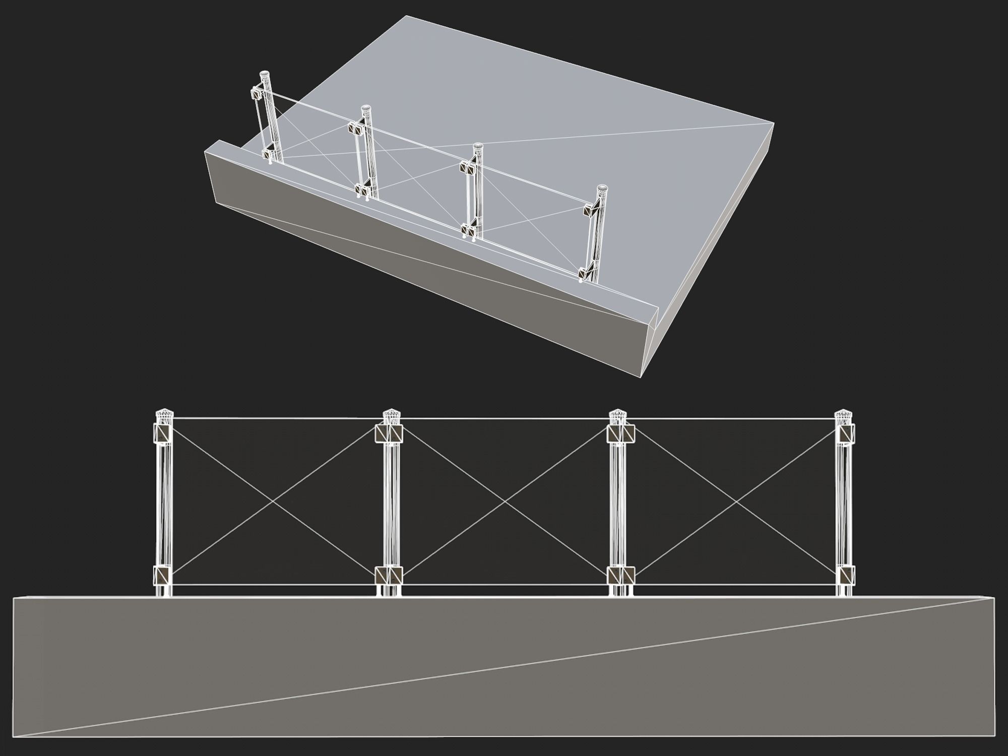 Glass railing 1 Low-poly 3D model_13