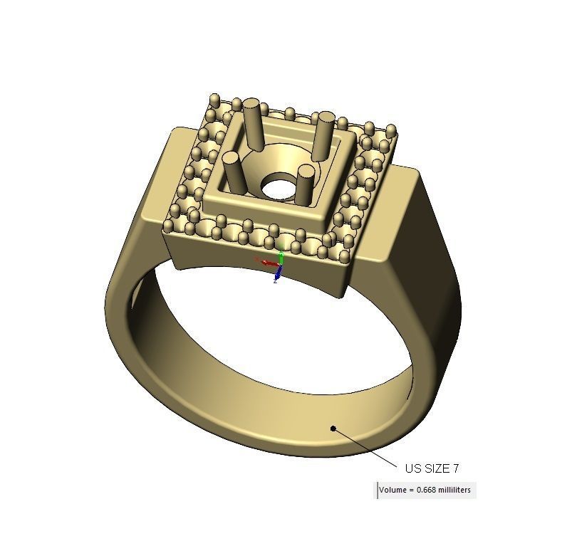 Square diamond cluster ring US sizes 7to11 3D print model_16