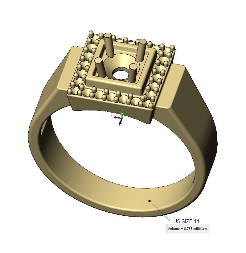 Square diamond cluster ring US sizes 7to11 3D print model_17
