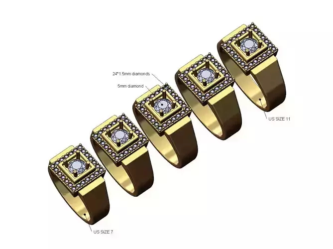 Square diamond cluster ring US sizes 7to11
